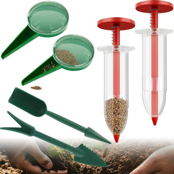 6 PCS Mini Seed Spreader, Sowing Seed Dispenser with 5 Speeds, Sowing Helper, Small Seed Planter Tool, Manual Seedlings Dibber and Widger Set, Seed Sower Spreader Handheld for Tiny Seeds (Red)