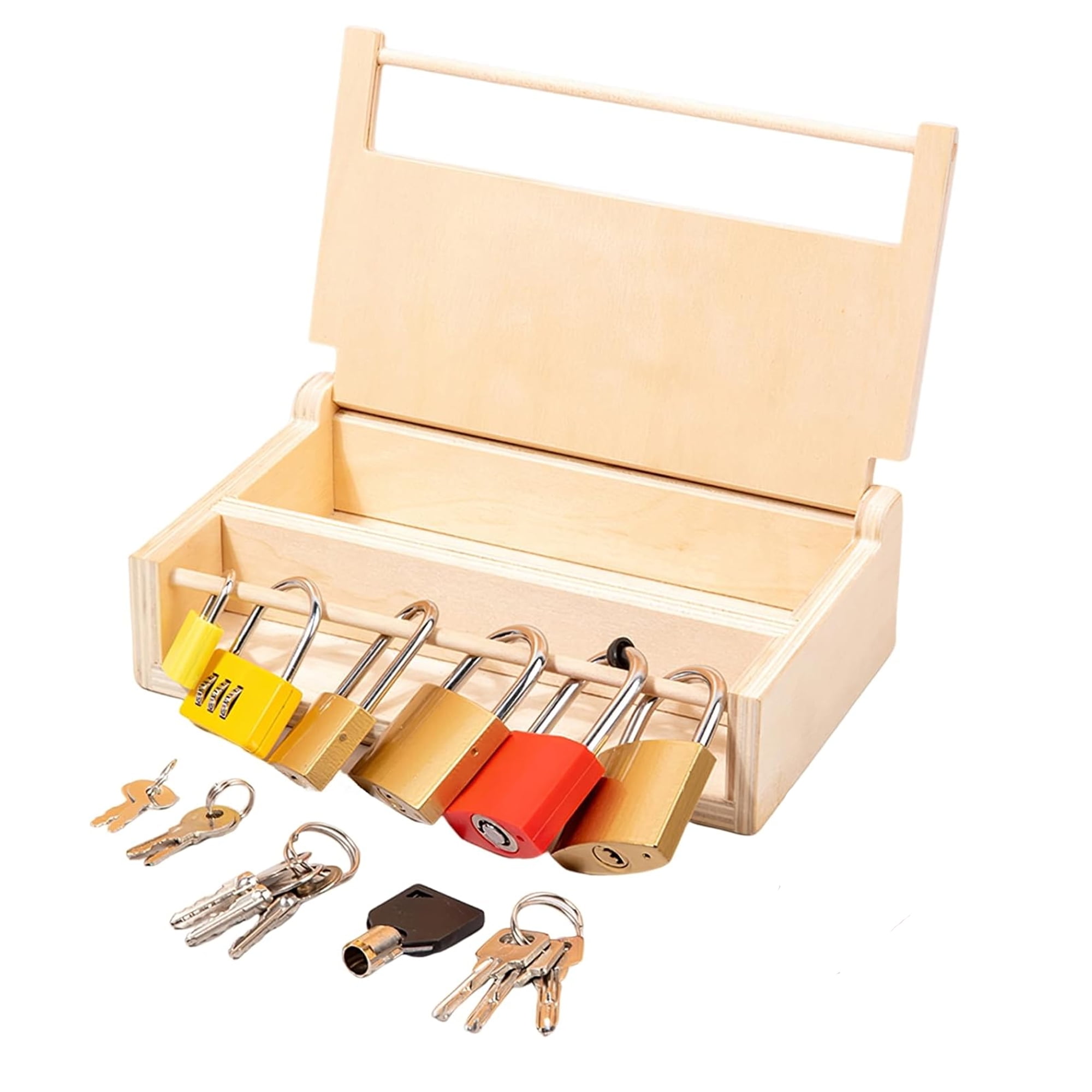 1set Wooden Lock Box With 6 Locks And Keys Toys For Boys And Girls