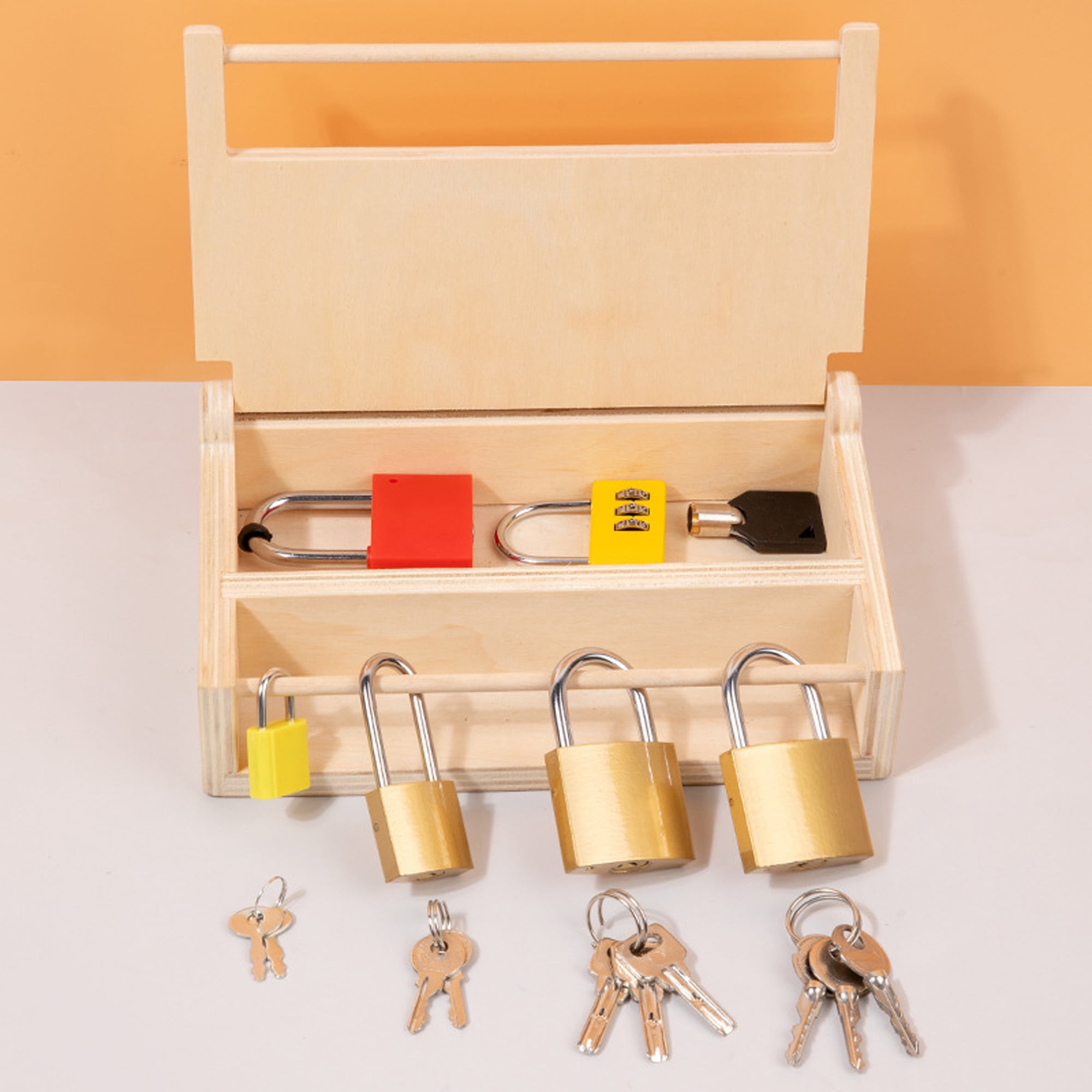 6 PCS Montessori Lock and Key Toy Set for Toddlers, Wooden Montessori