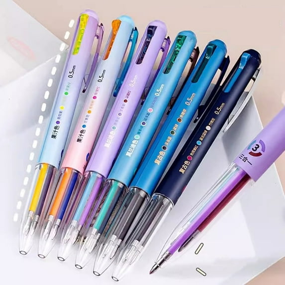 6 PCS Multicolor Pen, 0.5mm Colored Pens, 3-in-1 Multicolor Ink Pens, 18 Colors Retractable Ink for Office Supplies