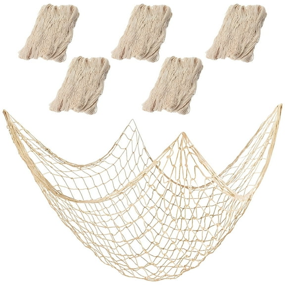 6 PCS Natural Fishnet Decor, 39.4 x 78.7 inch Decorative Fishing Net with Cotton Hemp Rope, Mediterranean Style, Versatile Indoor and Outdoor Decor for Beach Themed Spaces