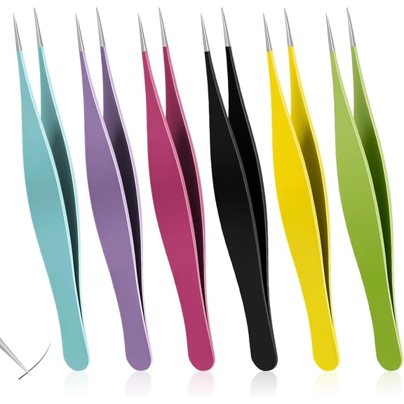 6 PCS Needle Nose Tweezers Fine Point Tip Tweezers for Ingrown Hair Remover Stainless Steel Precision Sharp Blackhead and Splinter Removal Tweezer for Facial Hair and Eyebrow