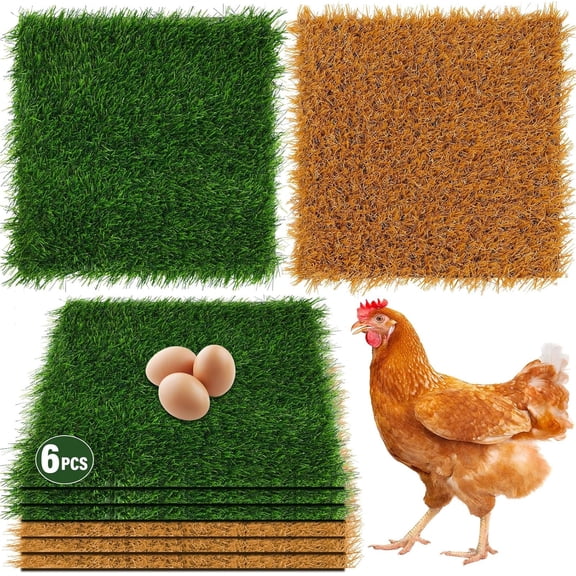 6 PCS Nesting Pads for Chicken Coop-12''x12'', Washable Artificial Grass Box Liners for Laying Eggs, Green and Light Brown Chicken Bedding for Nesting Box, Pets, Garden Indoor Outdoor