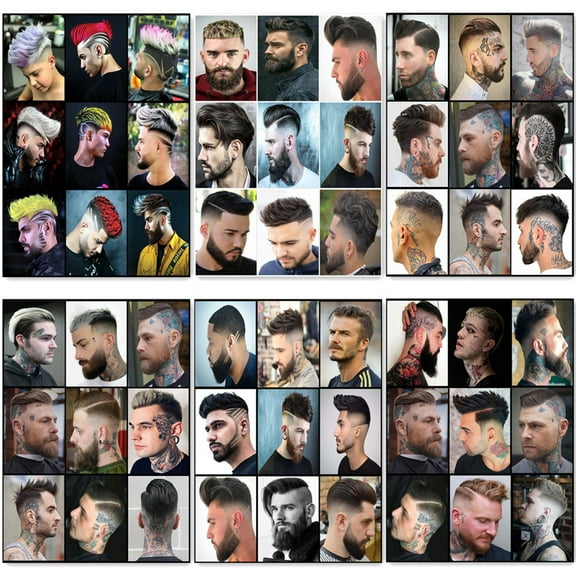 6 PCS New Popular Men's Hairstyle Poster Wall Charts Barber Shop Wall Art Decor Haircut & Shave Signboard Hairdressing Salon Canvas Print Art Painting