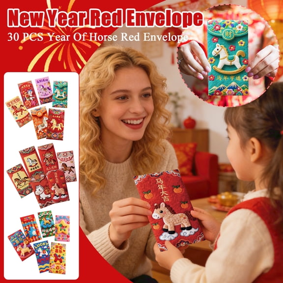 6 PCS New Year Red Envelopes Year of Horse, Packets for Spring Festival, Lunar New Year Hongbao for Adults Family Celebration, 6.7"