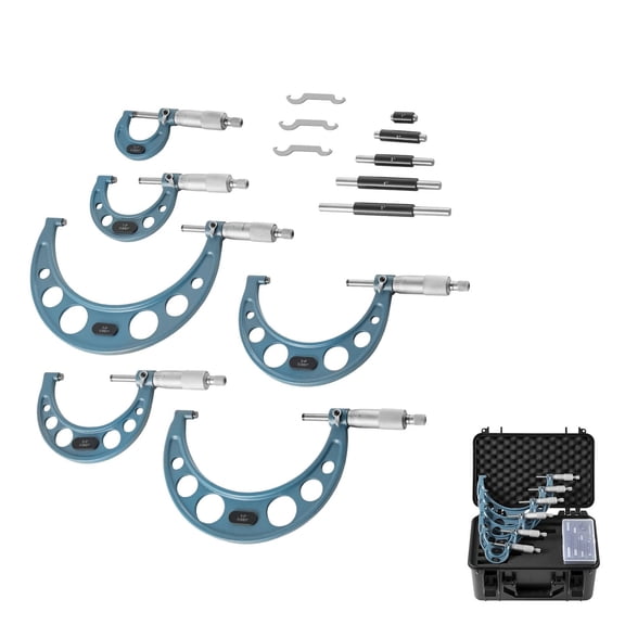 6 PCS Outside Micrometer Set 0-1"/1-2"/2-3"/3-4"/4-5"/5-6" 0.0001 Accuracy Machinist Tools with Protective Case for Metalworking Engineering