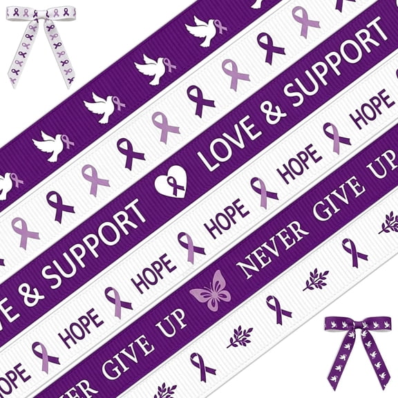 Hsomely 6 Pcs Pancreatic Cancer Awareness Ribbon, 3/8" Purple Ribbon 30 Yards for Charity Awareness Craft Decor