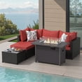 thumbnail image 1 of 6 PCS Patio Furniture Sets w/ 42" Fire Pit Table Outdoor Conversation Sectional Sofa w/ 50000 BTU Propane Fire Pit Weaving Wicker Rattan Patio Conversation Set With Ottoman, Cushion And Coffee Table, 1 of 8