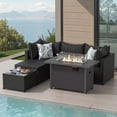 thumbnail image 1 of 6 PCS Patio Furniture Sets w/ 42" Fire Pit Table Outdoor Conversation Sectional Sofa w/ 50000 BTU Propane Fire Pit Weaving Wicker Rattan Patio Conversation Set With Ottoman, Cushion And Coffee Table, 1 of 8