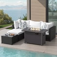 thumbnail image 1 of 6 PCS Patio Furniture Sets w/ 42" Fire Pit Table Outdoor Conversation Sectional Sofa w/ 50000 BTU Propane Fire Pit Weaving Wicker Rattan Patio Conversation Set With Ottoman, Cushion And Coffee Table, 1 of 8