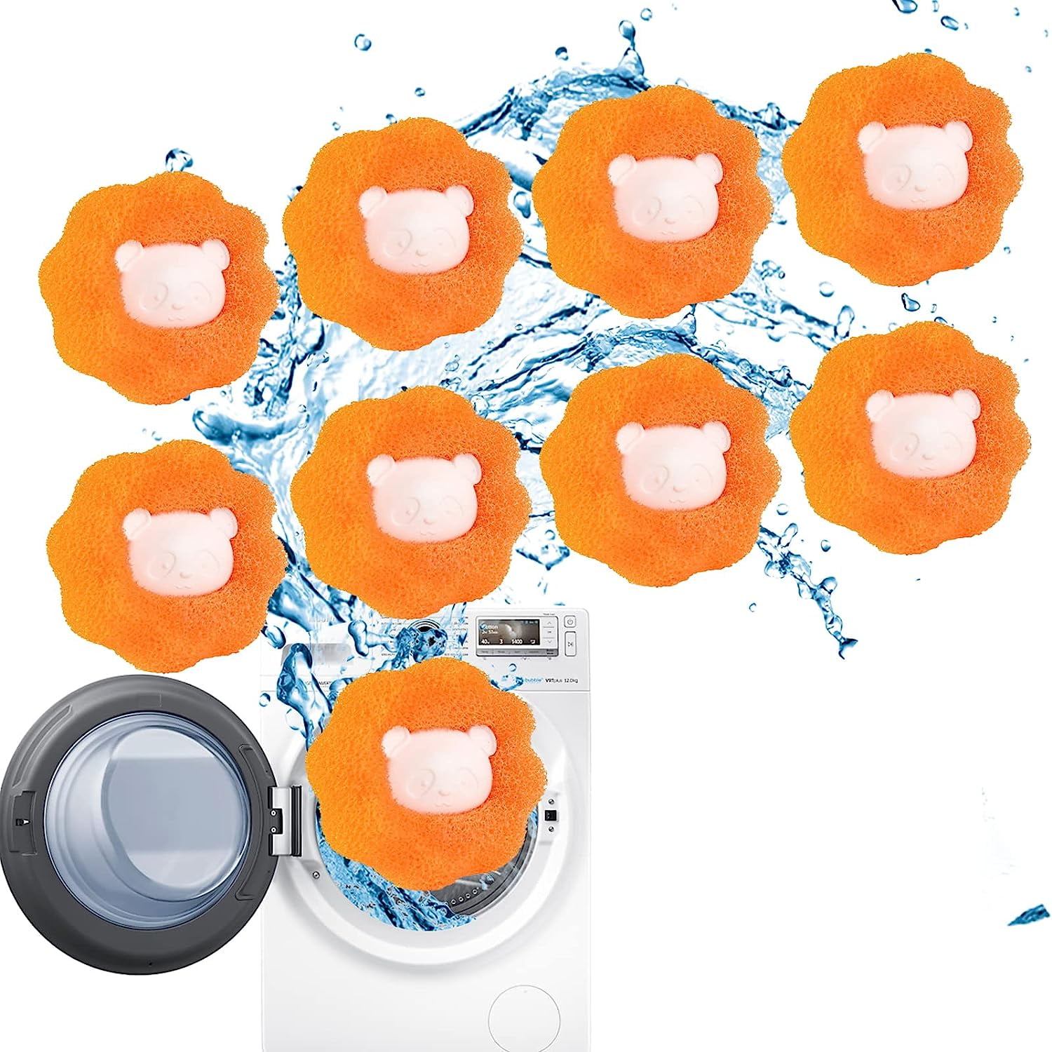 6 PCS Paw Pet Hair Remover for Laundry, Reusable Clothes Anti-Tangle Adsorption Washing Machine Lint Catcher, Laundry Pet Hair Remover for Washer and Dryer Bedding Clothes (9 Orange)