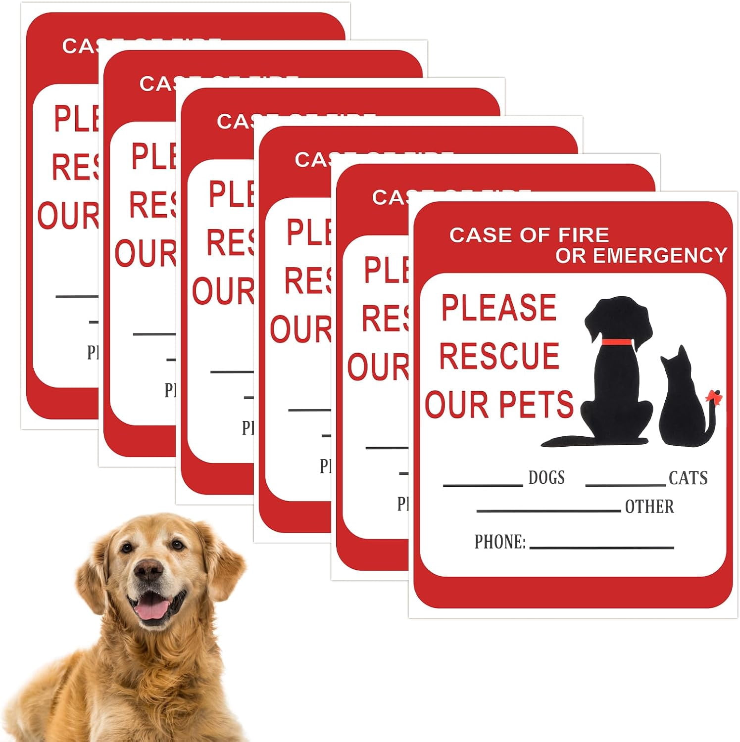 6 PCS Pet Alert Safety Fire Rescue Sticker, Pet Fire Rescue Sticker for ...