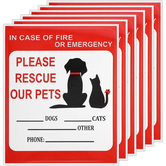 6 PCS Pet Alert Safety Stickers Pet Fire Rescue Sticker in Case of Fire or Emergency Please Rescue Our Pets Stickers 5x4 Inch Pets Emergency Sticker for Car and Home Window