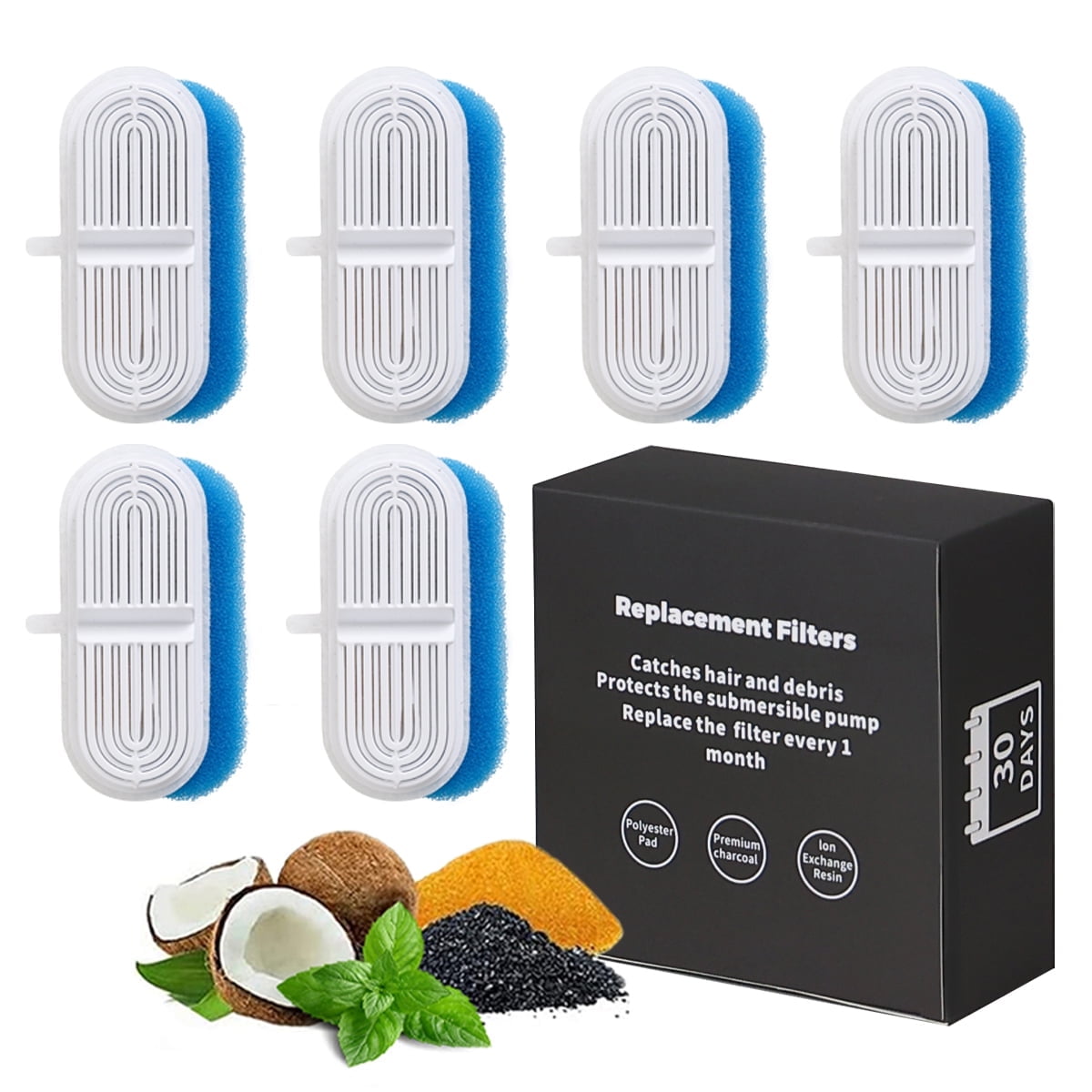 6 PCS Pet Water Fountain Replacement Filters, Three-layer Filtration ...