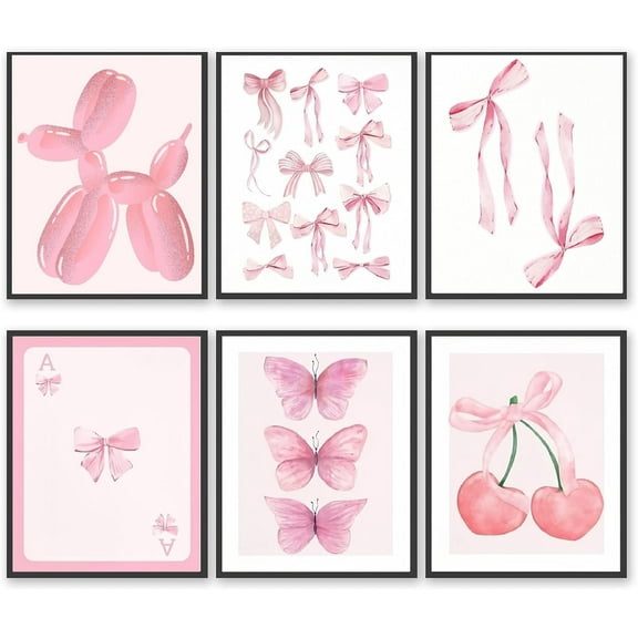 6 PCS Pink Posters, Pink Wall Art, Preppy Room Decor, Aesthetic Posters, Perfect Decorations for Home Bedroom Dorm (15*20cm, Unframed)