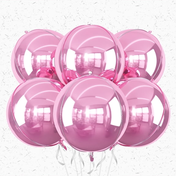 6 PCS Pink Round Foil Balloons 22 Inch, Giant 4D Metallic Pink Ball Balloons for Valentines Day Birthday Wedding Graduation Prom Party Decorations