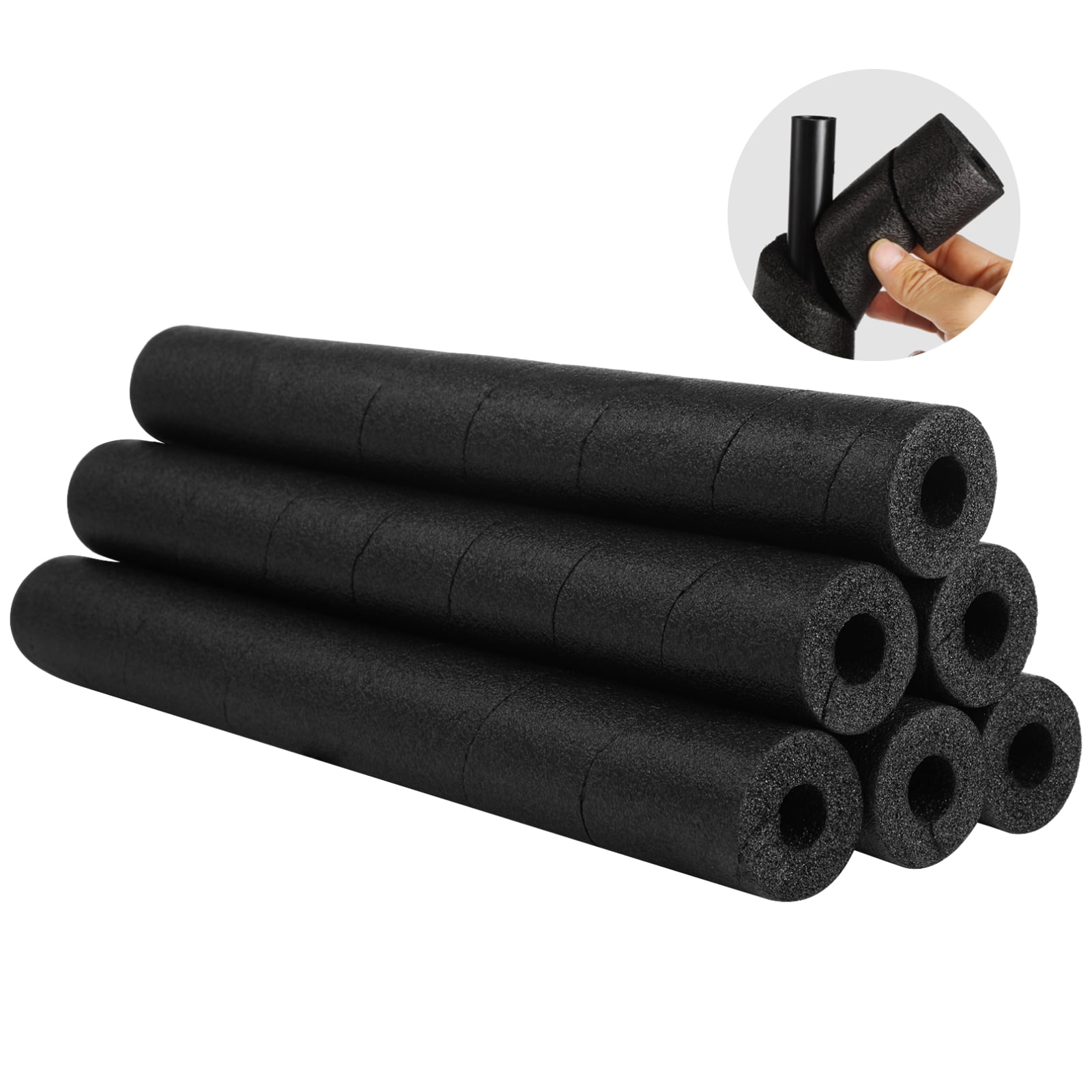 6 PCS Pipe Insulation Foam Tubes, Black Spiral Foam Tubing, 15.8 in Foam Cover for Indoor Outdoor Swimming Pool Door Handle