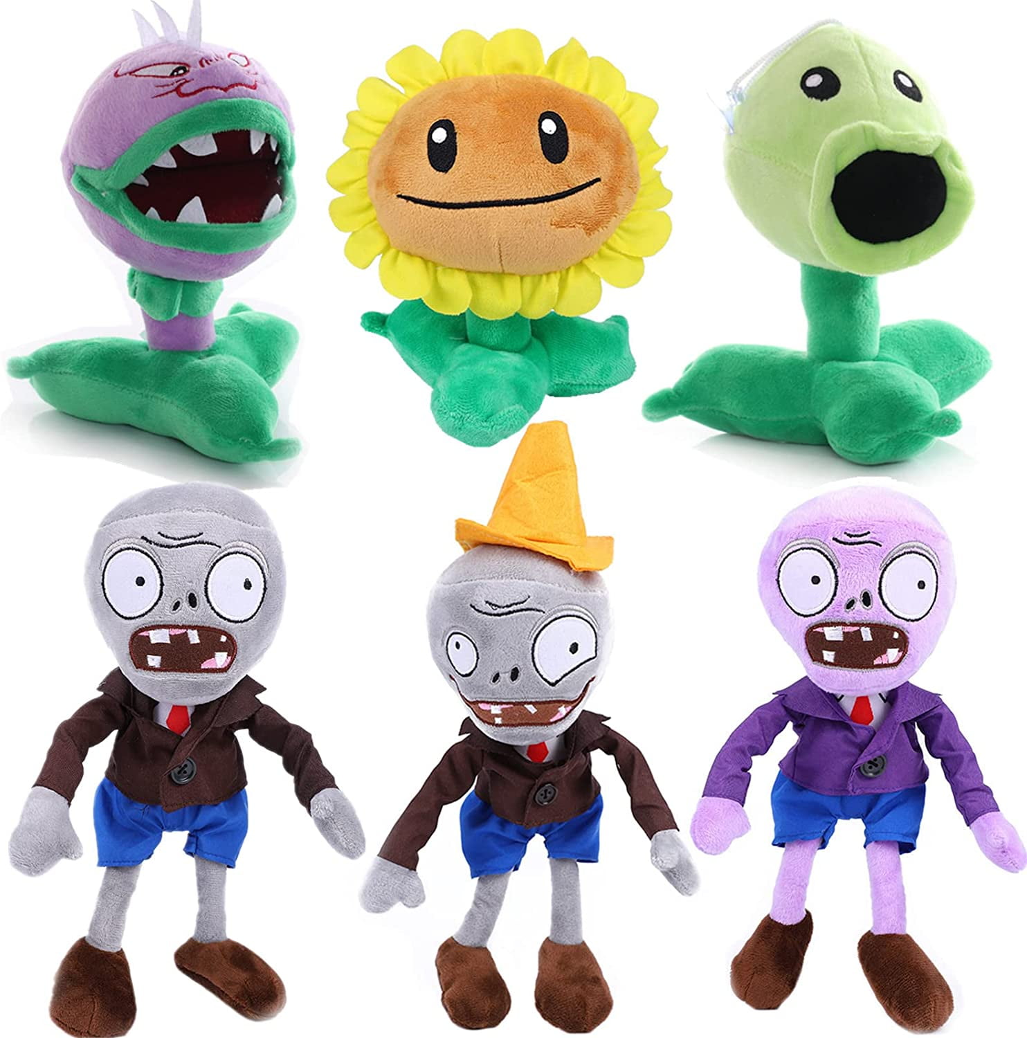 6 PCS Plants vs Zombies PVZ Plush Zombies Plants Sets Toy Peashooter