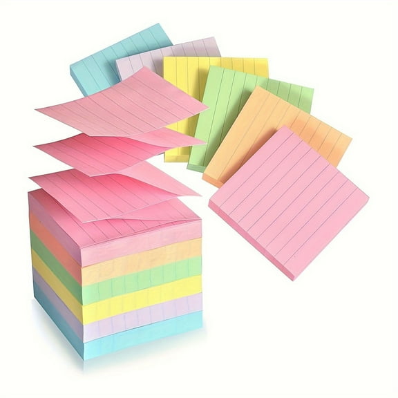 6 PCS Pop Up Sticky Notes Lined 3x3 inch , Easy to Post Sticky Notes with Lines, 300 Sheet, Pink Purple Blue Yellow Green Orange Color, Office Accessories