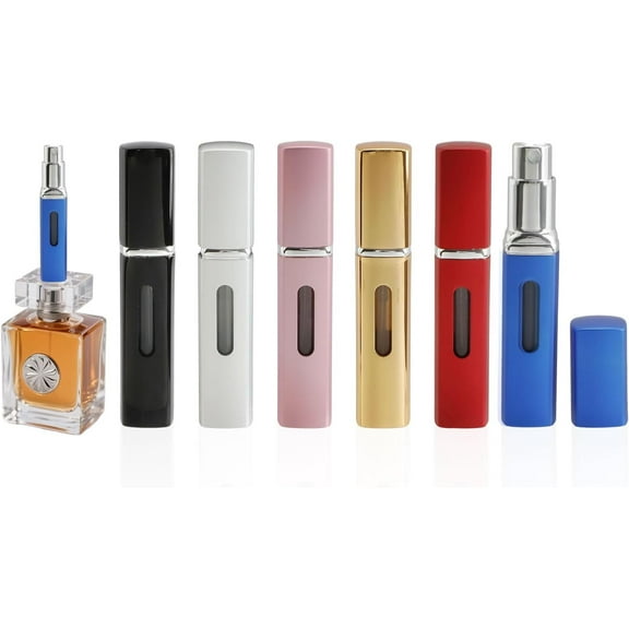 6 PCS Portable Refillable Travel Perfume Atomizer, 8ml Cologne Travel Spray Bottle Empty, Mini Refill Perfume Sprayer Dispenser for Women Men, Unique Bottom-Filling Leak-Proof Scent Pump Case
