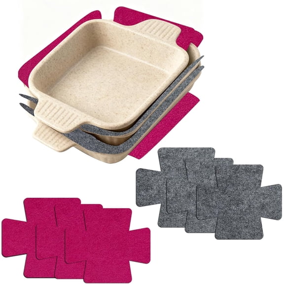 6 PCS Pot and Pan Protectors Protectors, Felt Pan Protectors for Stacking,Scratch Protectors, Dish Dividers, 3 Large Sizes Separator Pads for Protecting and Separating Your Cookware, Gray and Pink