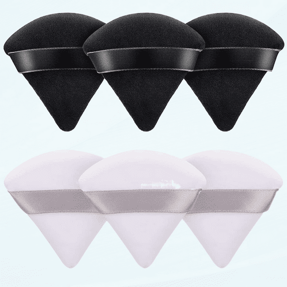 6 PCS Powder Puff Triangle Makeup Puffs for Loose Setting Powder Face Body, Foundation Blender Velour, Super Soft Eye Makeup Wedges Beauty Tools (3 White 3 Black)