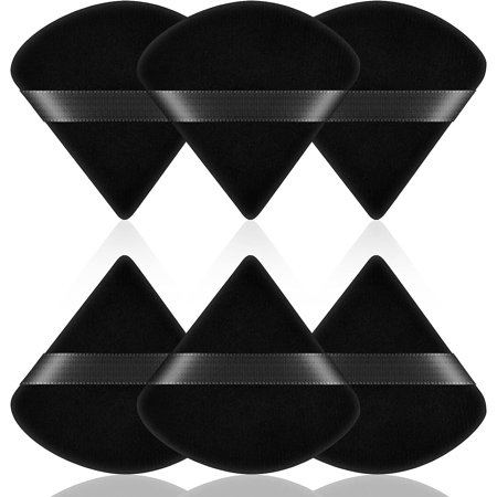 6 PCS Powder Puffs, Pure Cotton Soft Triangle Wedge Makeup Powder Puff for Loose Powder Mineral Powder Body Powder Cotton Velour Cosmetic Foundation Sponge Makeup Tool (Black)
