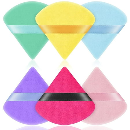 6 PCS Powder Puffs, Pure Cotton Soft Triangle Wedge Makeup Powder Puff for Loose Powder Mineral Powder Body Powder Cotton Velour Cosmetic Foundation Sponge Makeup Tool (Multi-colored)