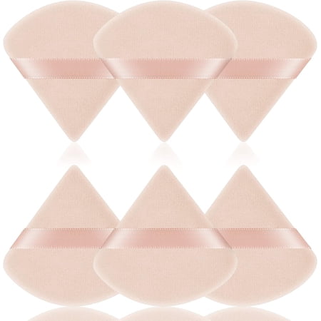 6 PCS Powder Puffs, Pure Cotton Soft Triangle Wedge Makeup Powder Puff for Loose Powder Mineral Powder Body Powder Cotton Velour Cosmetic Foundation Sponge Makeup Tool (Nude)