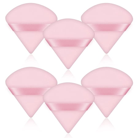 6 PCS Powder Puffs, Pure Velour Soft Triangle Wedge Makeup Powder Puff for Loose Powder Mineral Powder Body Powder Wet Dry Cosmetic Foundation Sponge Makeup Tool (Pink)