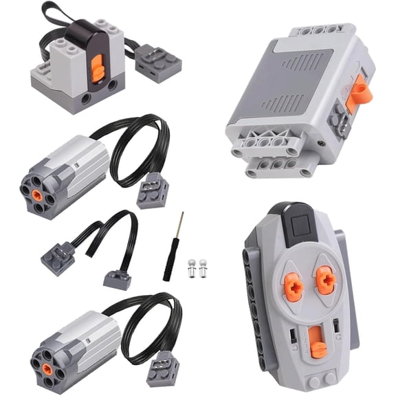 6 PCS Power Functions Motor Battery Box Remote Receiver Set, DIY Motorized Building Set, Remote Control, Receiver, Battery Box, Extension Wire, Power Function Motor Set with M-Motor