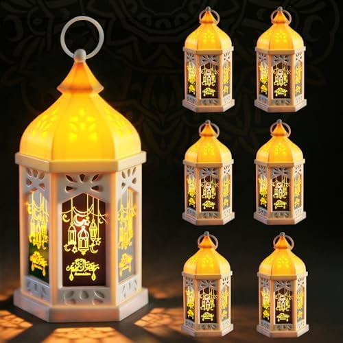 6 PCS Ramadan Lantern Lights, 8" Large Ramadan Eid Decorations for Home 2026, Ramadan Lanterns Decorative Ramadan Table Indoor Outdoor Decor, Eid Mubarak Ramadan Gifts for Kids