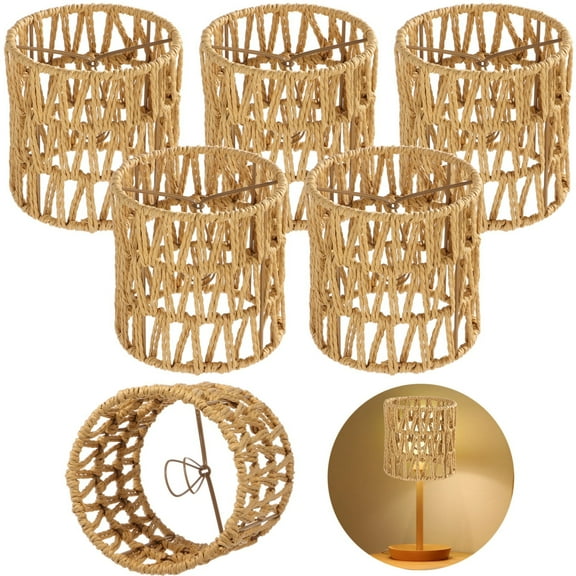 6PCS Rattan Lamp Shades, Clip-on Chandelier Candle Bulb Lampshade, Hand Woven Rattan Lampshade for Chandeliers, Pendants, Wall Sconces, 5.1 x 5.1 Inches