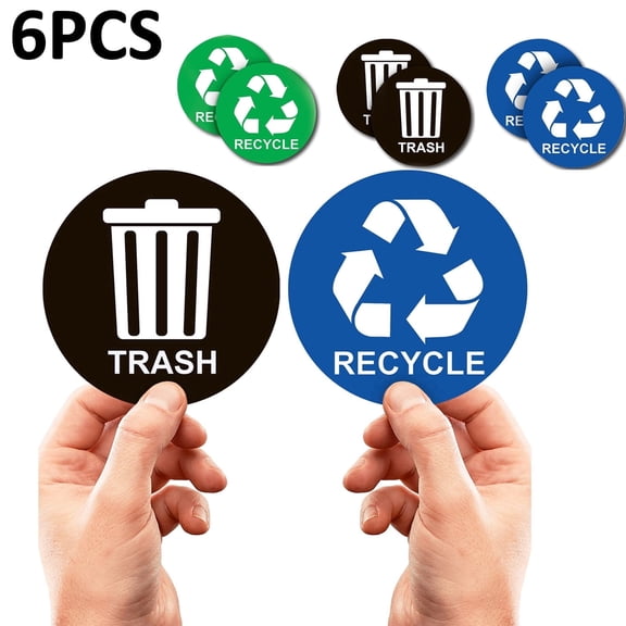 6 PCS Recycle Sticker for Trash Bins - Perfect Recycling Stickers for Trash Can- 5" by 5" Decal Logo - Ideal Label Sign for Home or Office Refuse Bin - Suitable for Indoor/Outdoor use