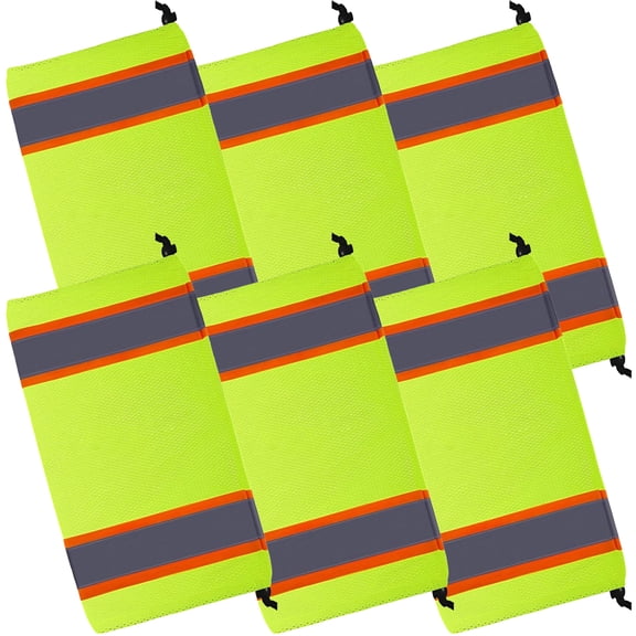 6 PCS Reflective Mesh Leg Gaiters, High Visibility Polyester Leg Gaiters, Reflective Safety Two Tone Mesh Leg Gaiter for Hiking Camping Cycling, Adjustable Drawstring Design, Fluorescent Yellow