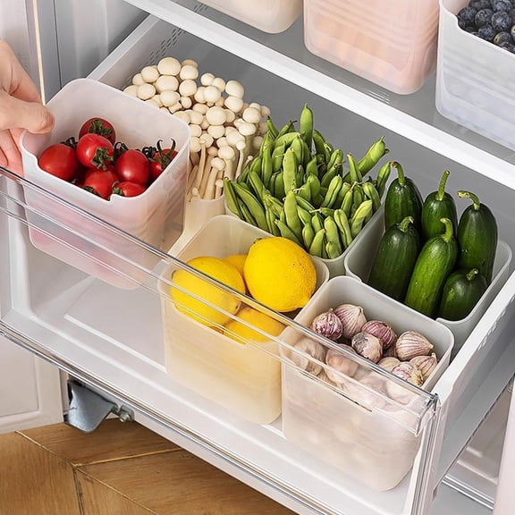 6 PCS Refrigerator Side Door Storage Bins, Clear Plastic Organizer for Eggs Condiments Cans, Stackable Fridge Shelf Container for Kitchen Organization