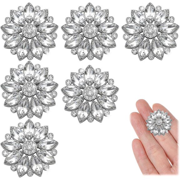 6 PCS Rhinestone Buttons for Clothing 27mm Silver Crystal Buttons Fashion Snowflake Button Covers for Clothes, Sewing Wedding Bridal Clothes, DIY Crafts Decorations Supplies