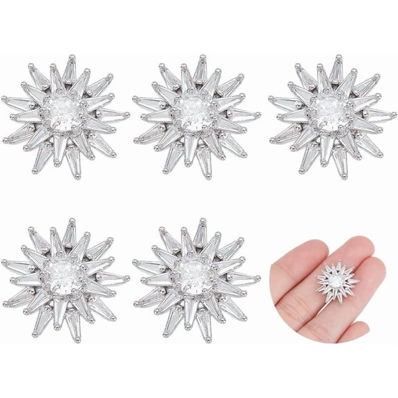 6 PCS Rhinestone Metal Buttons 19mm in Diameter Clear Triangle Zirconia Buttons Flower Shape Rhinestone Buttons for Sewing Brass Rhinestone Jewelry Buttons for DIY Clothes Decoration Brass
