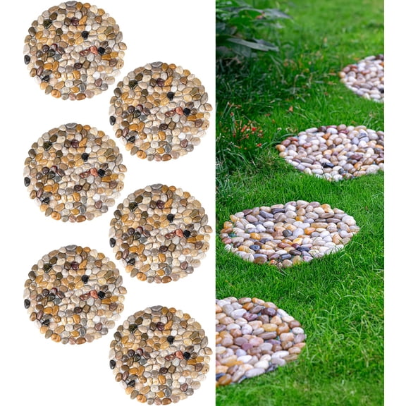 6 PCS River Rock Stepping Stones Outdoor, 12 Inch Diameter Round Pavers Pebbles Polished Gravel for Garden Walkway