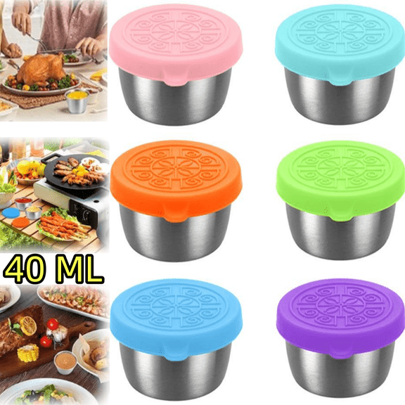 6 PCS Salad Dressing Container To Go, Stainless Steel Small Containers with Lids Condiments, Sauce & Portion Cups for Bento Box, Picnic and Travel ,Reusable (Multi Color - 40ML)