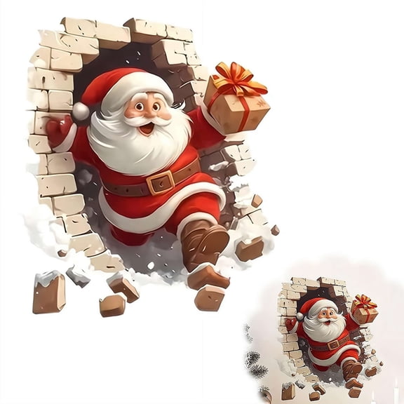 6 PCS Santa Claus Christmas Wall Stickers, Santa Claus Break-Through Wall Decal, Removable PVC Christmas Door Window Stickers for Winter Funny Holiday Xmas Home Decor
