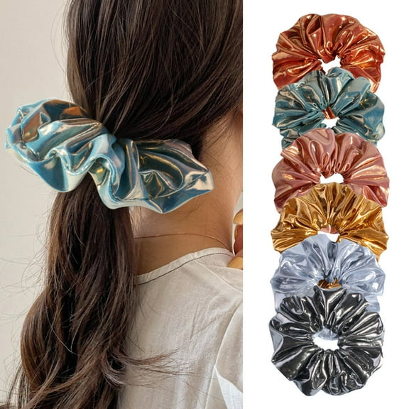 6 PCS Scrunchies for Girls, Cute Bulk Hair Scrunchies, Shiny Metallic Elastic Hair Bands, Girls Hair Accessories for Ponytail Holder, Hair Scrunchies for Girls Party Favors