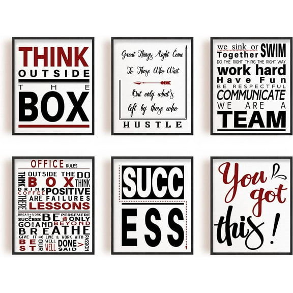 6 PCS/Set Canvas Prints Success You Got This Office Rules Canvas Art Office Inspirational Painting Decorative Wall Art Pictures for Office Wall Decor 10"x8" Colorful