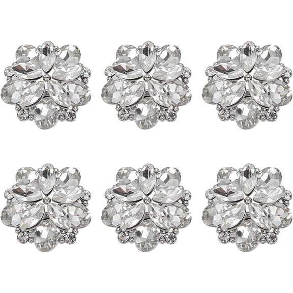 6 PCS Shiny Flower Rhinestone Buttons 0.87inch Glass Rhinestone Shank Buttons Platinum Sew On Button with 1-Hole Jewelry Decoration for Craft Wedding Party Clothes Embellishment