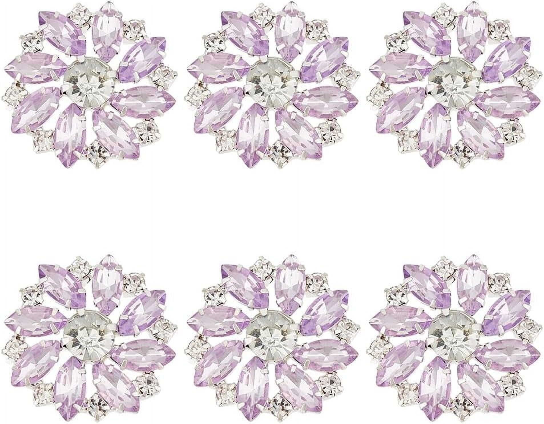 6 PCS Shiny Flower Rhinestone Buttons - 1 inch Brass Shank Buttons with ...