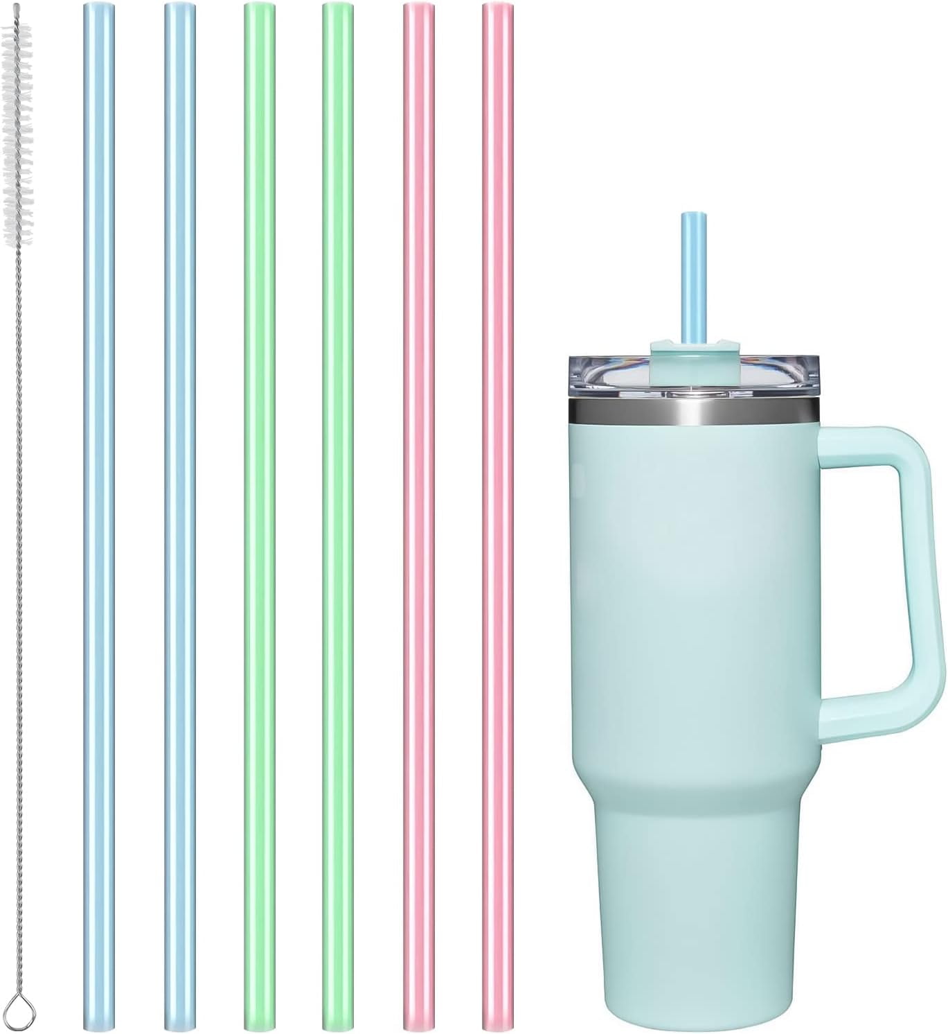 XANGNIER 6 Pack Multicolor Silicone Replacement Straws for Stanley 20 30 40  oz cup Reusable Long Straw with Cleaning Brush for Stanley Quencher  Adventure Stanley Water Jug Stanley Cup Accessories silicone straws