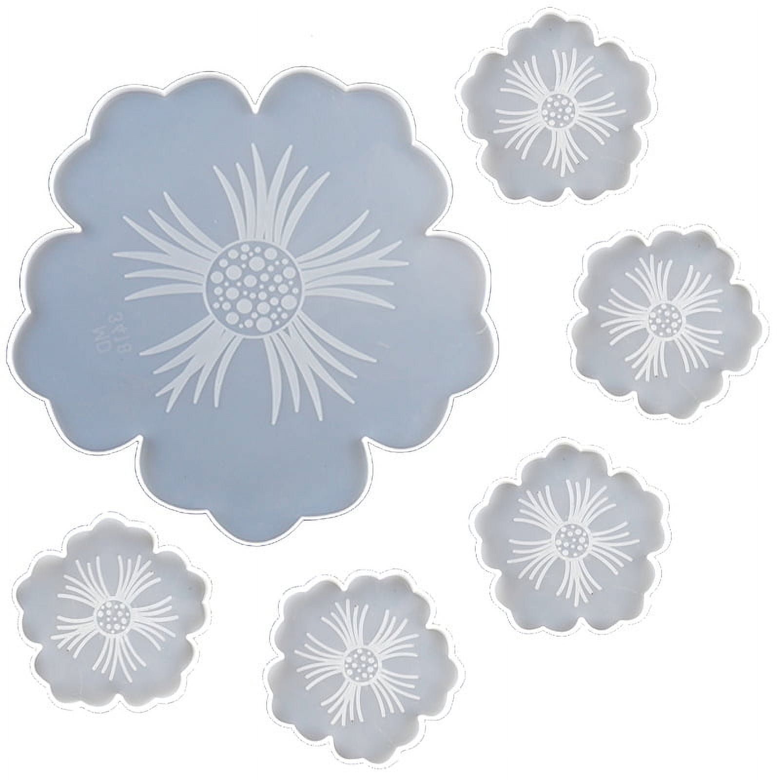 6 PCS Silicone Resin Molds, 1PCS Large Resin Tray Mold and 5PCS Coaster Molds for Resin Casting, Flower Shape Epoxy Resin Casting Molds for DIY, Home Decoration, Table Wine Tray