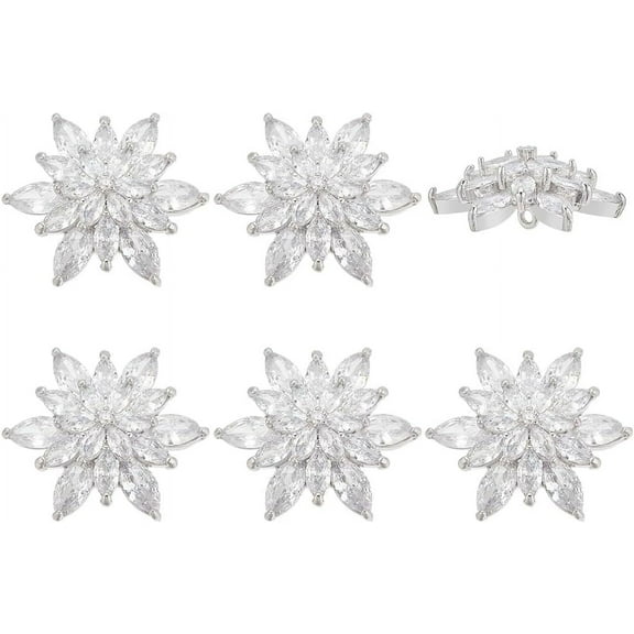 6 PCS Sliver Rhinestone Buttons 1x0.7inches Brass Shank Rhinestone Flower Button with 1 Hole Cubic Zircon Button Rhinestone Flower Button for Wedding Decoration Hair Accessories Clear