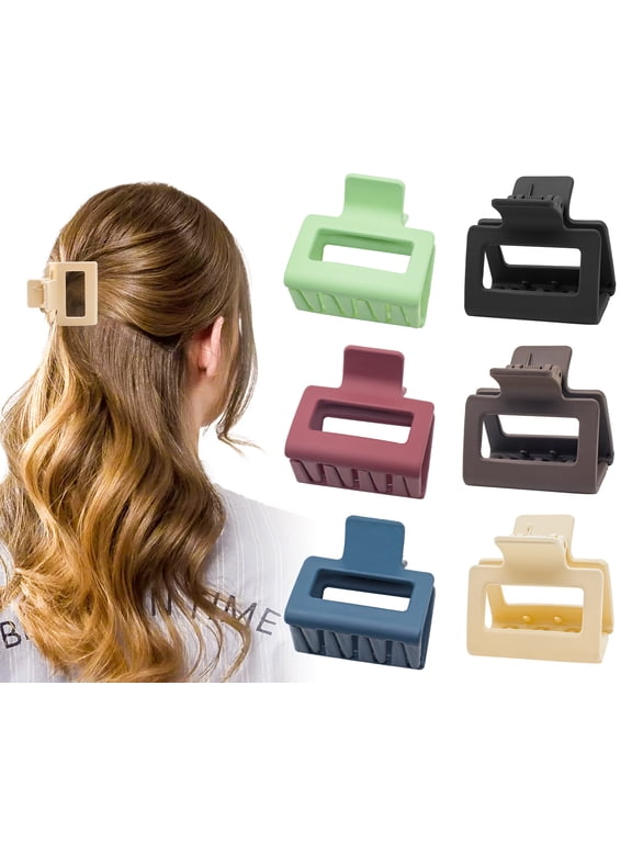 6 PCS Small Claw Clips, Square Matte Hair Claw Clips for Fine/Thin/Medium Thick Hair, 2 Inch Strong Hold Hair Clips Nonslip Rectangle Hair Claws for Women Girls