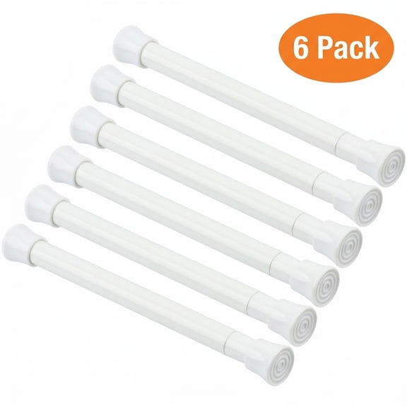 6 PCS Small Spring Tension Curtain Rod 7.1-10.7 Inch - No Drilling Adjustable Short Tension Rod for Window, Cupboard, Closet, White